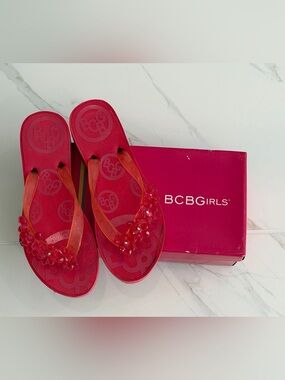 Adorable BCBGirls Watermelon Platform Jellies with Flowers and Logo, Size 7